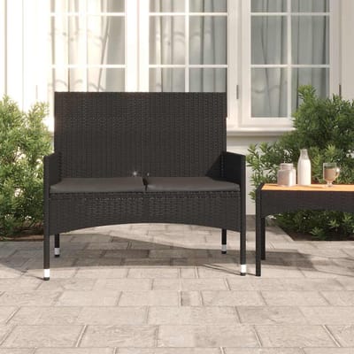 vidaXL - Tuinbank - 2-zits - met - kussens - poly - rattan - zwart