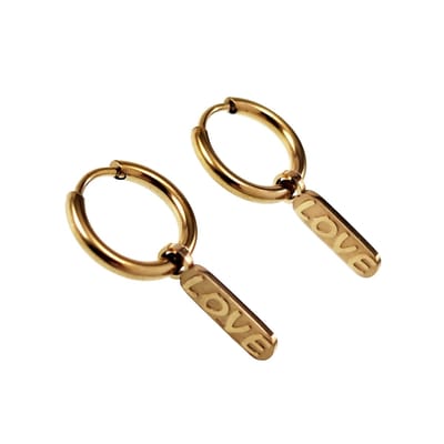 ∅14mm x 2mm Oorringen Unisex - Love-Design - RVS Gold Plated - Oorbellen met Staafhanger