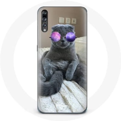 Coque pour Huawei P20 Chat avec Lunettes de vue violettes