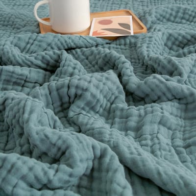 Lichte Mousseline Deken voor Bank - Ademend en Voorgewassen, Groenblauw - 152 x 203 cm