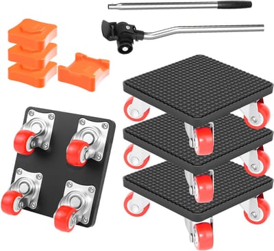 Meubelverplaatser Set met 4 Transportrollers & Meubelheffer - 360° Zwenkwielen Antislip - Max Belasting 200kg - Verhuisgereedschap voor Kast, Bank, Wasmachine, Koelkast