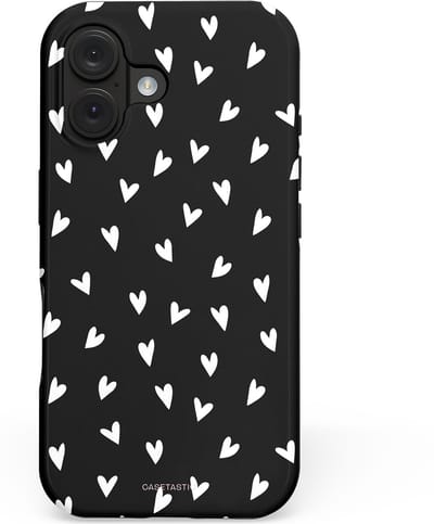 Casetastic hoesje geschikt voor Apple iPhone 16 - MagSafe - Dubbellaagse bescherming - Stippen Hart - Fashion Case - Zwart Grijs