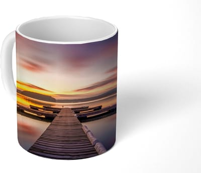 Mok - Koffiemok - Steiger - Zonsondergang - Water - Zee - Reflectie - Mokken - 350 ML - Beker - Koffiemokken - Theemok