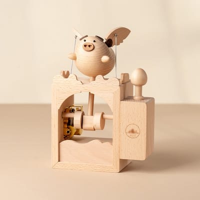 Muziekdoos met Houteffect - Elektrische Vliegende Varken Beeldje met Imitatiehout - Met Draaiende Ontspanning - Muziekdoos met Houteffect - Met Draaiende Ontspanning-Met Muziek - Decoratie voor Ontspanning & Stressverlichting-ideaal cadeau