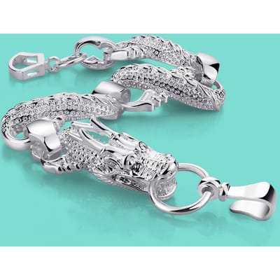 Etnische Stijl Chinese Draak Armband Klassiek 925 Sterling Zilveren Ketting Armband Eenvoudige Polsketting Voor Mannen Vrouwen Sieraden Familie 19.5cm white