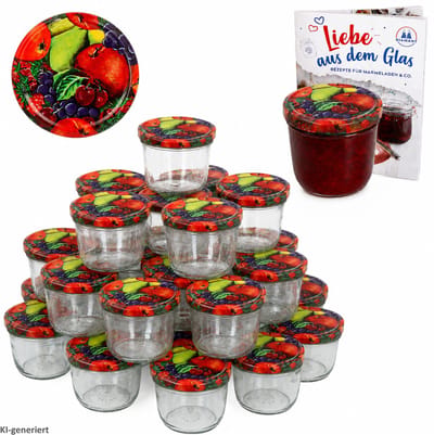 Set van 100 potten 230 ml jampot inmaakpot Naar 82 fruit decor deksel incl. diamanten suiker gelei receptenboekje