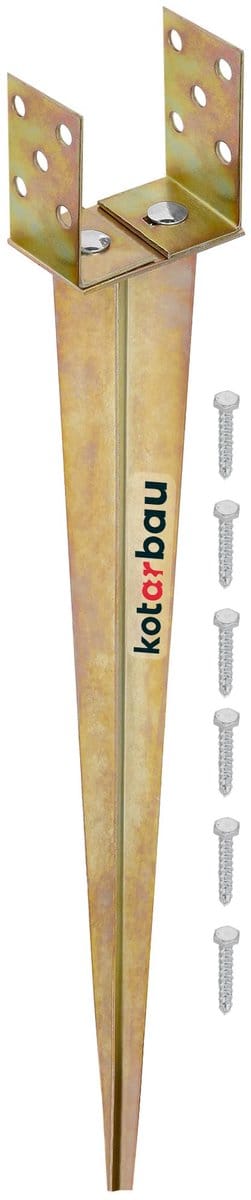 KOTARBAU® Grondanker, Paalhouder, 0-125 mm, Verzinkt Staal, 70 cm, Goudkleurig, Verstelbare Paalhouder, Paalvoet, Paalsteun, Paalanker, voor Tuinconstructies