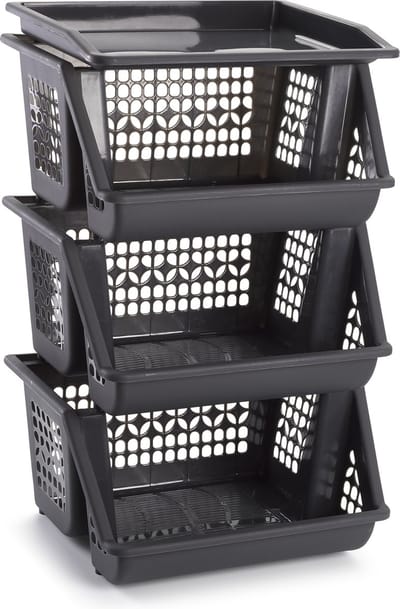 Plasticforte Opbergkrat - grijs - 3 vakken - 62 cm - Stapelkratten - Stapelbare manden