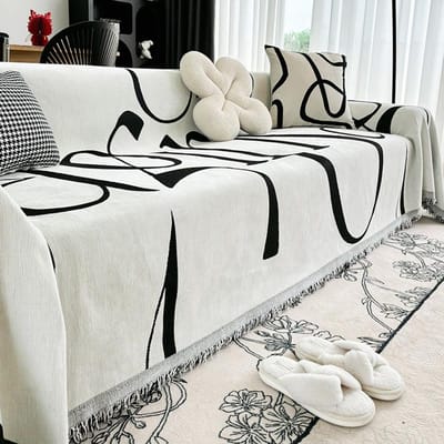 Leuke Chenille Sofahanddoek met Letters, Hoogwaardige Sofa Overtrekdoek, Universele All-season All-inclusive Kussenhoes 110*110cm