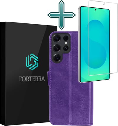 Hoesje Met Screenprotector - Geschikt voor Samsung Galaxy S25 Ultra - Luxe Pasjeshouder - Flipcase - Bookcase Portemonee - Flip Case - Kunstleer Book Case - Book Cover - Walletcase - Portemonneehoes - Paars