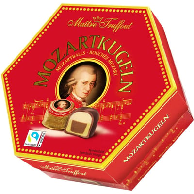 MaitreTruffout Mozartkugeln Pralinés de Luxe avec Massepain et Noisettes en Délicat Chocolat au Lait 300 g