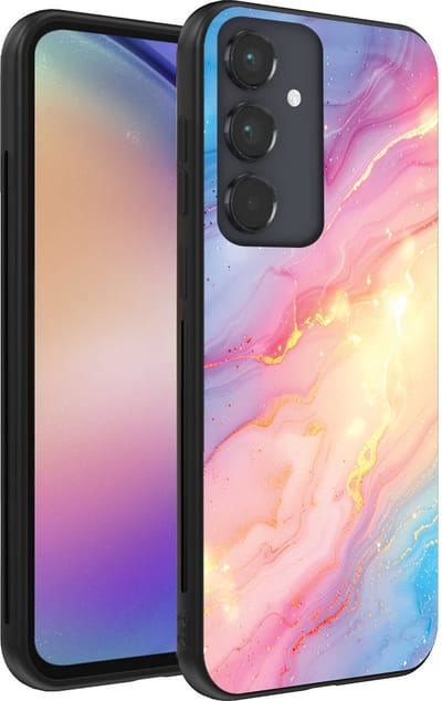 Smartphonica Telefoonhoesje Geschikt voor Samsung Galaxy A54 5G met Regenboog Glitter Marmer Opdruk - TPU Backcover Case Rainbow Glitter Marble Design geschikt voor Samsung Galaxy A54 5G