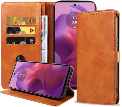 Geschikt voor Motorola Moto G24 Telefoonhoesje Kunstleer met Magnetisch lipje en Pasjeshouder Book Case met Klepje - Walletcase with Cardslot - Bruin - Smartphonica geschikt voor Motorola Moto G24