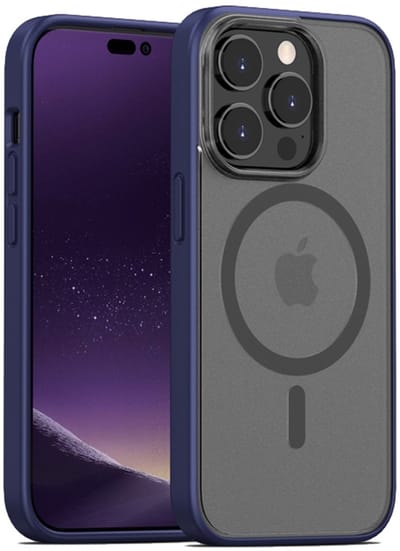 Mobiq Magneet Hoesje geschikt voor iPhone 14 Pro Max - Geschikt voor Magafe - Schokbestendig Frosted ontwerp blauw
