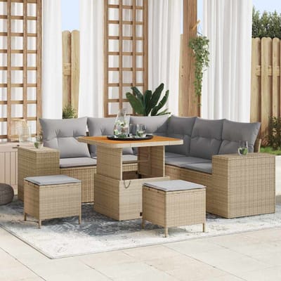 vidaXL - Tuinbank - Set - 8 - st - 7-Aantal - zitplaatsen - Beige - en - Lichtgrijs