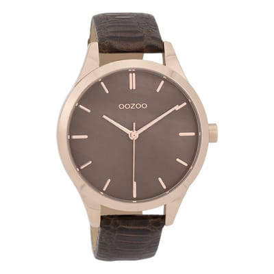 OOZOO Timepieces - Rosé goudkleurige horloge met bruine leren band - C9723