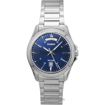 Casio Standaard Analoog Roestvrij Staal Blauwe Wijzerplaat Quartz MTP-1370D-2A2V Herenhorloge blauw
