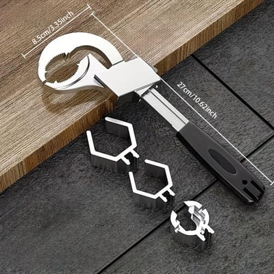 Multifunctionele verstelbare sleutel, universele steeksleutel met dubbele kop van aluminiumlegering voor reparatie van badkamerkranen en wastafelleidingen. white