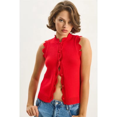 Gerimpelde Gebreide Ronde Hals Vest