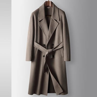 Herfst en Winter Knie Dubbelrijige Wollen Trenchcoat Jeugd Casual Lange Dubbelzijdige Warme Jas 185 black