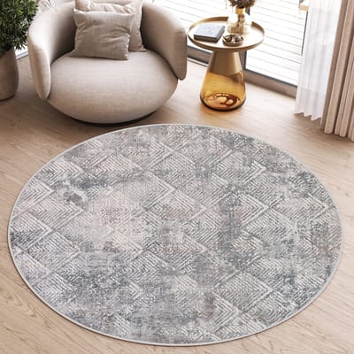 Tapiso Valley Rond Vloerkleed Grijs Laagpolig Woonkamer Tapijt Maat- 80x80