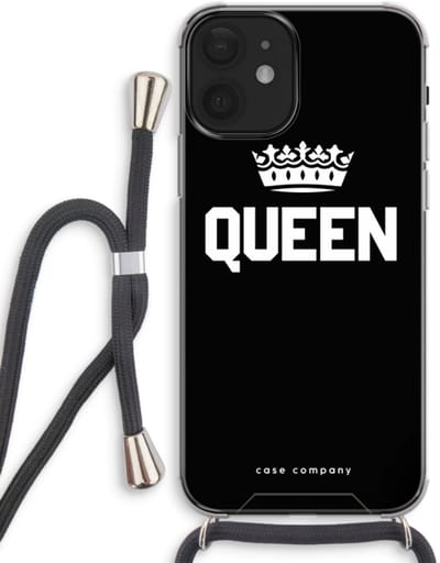 Case Company® - Hoesje met koord geschikt voor iPhone 12 hoesje met Koord - Queen zwart - Telefoonhoesje met Zwart Koord - Bescherming aan alle Kanten en Over de Schermrand