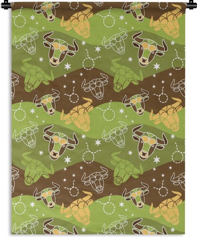 Wandkleed - Wanddoek - Stier - Zodiac - Groen - Patroon - 150x200 cm - Wandtapijt