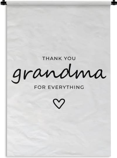 Wandkleed - Wanddoek - Presentje voor grootmoeder op Moederdag thank you grandma for everything wit - 90x135 cm - Wandtapijt