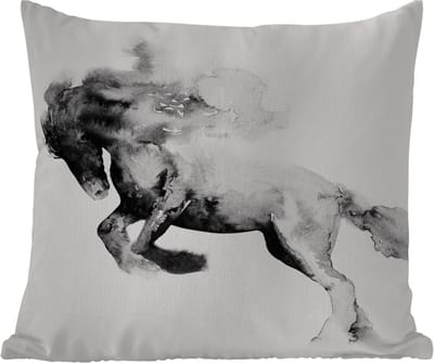 Tuinkussen - Schilderij - Paard - Dieren - Olieverf - Zwart - Wit - 40x40 cm - Weerbestendig