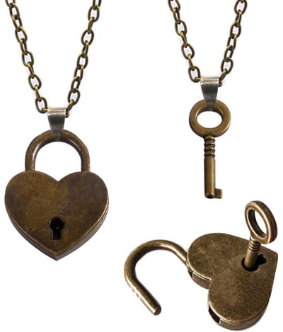 Dailygoods - Tucireat 2 stuks hangslot antiek vintage met sleutel mini vintage liefdeslot minischlot hangslot antiek slot met sleutel hart liefdesslot hart losjes voor dagboek