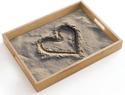 Dienblad hout 40x30 cm - Schootdienblad - Hartvorm - Getekend - Beige - Zand - Borrelplank rechthoek - Plateau dienbladen