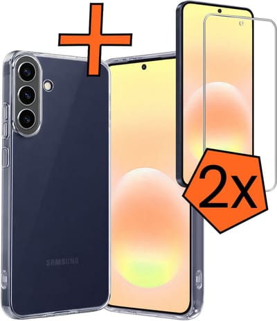 Hoes - Met 2x Screenprotector - Geschikt voor Samsung Galaxy A57 - Sterk & Shockproof - Back Cover - Siliconen Case - Telefoon Hoes - Transparant