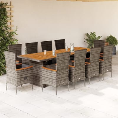 vidaXL - 11-delige - Tuinset - met - kussens - poly - rattan - grijs