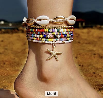 12Getit Enkelbandje - Armbandje met gekleurde kralen schelp en zeester