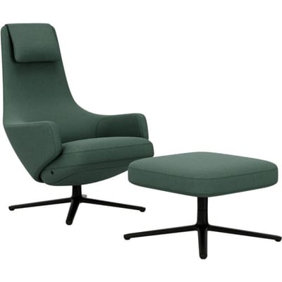 Vitra - Repos Fauteuil & Ottoman - basic dark gepoedercoat - Cosy2 rietgroen - Zithoogte 40 cm