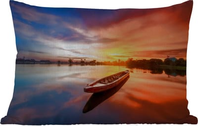 Buitenkussens - Tuin - Boot - Water - Zonsondergang - Oranje - Water - 50x30 cm