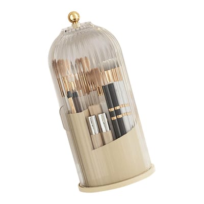 Boîte Support de Rangement Cosmétique Transparent Rotatif Porte Coulissante Présentoir Pinceaux de Maquillage Couvercle Blanc blanc