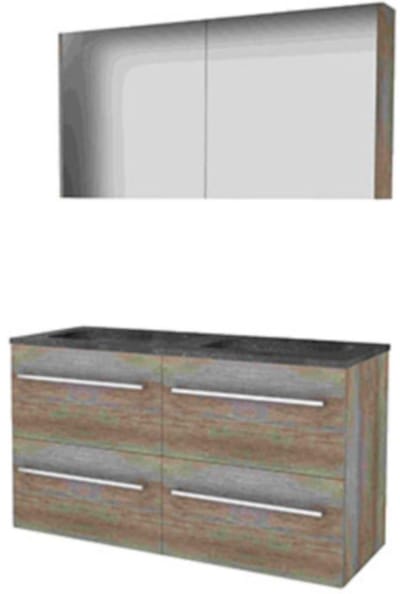 Basic-Line Comfort 46 Badkamermeubelset - 120 x 46 cm - Met Grepen - 4 Lades - Hardstenen Wastafel - Zonder Kraangat - Spiegelkast - Scotch Oak
