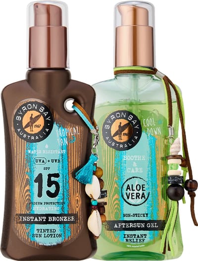 Byron Bay Instant Bronzer Tinted Sunlotion SPF 15 + Aftersun Aloe Vera Gel - 2x 200ml