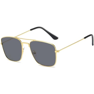 Mode Metalen Dubbele Brug stijlvolle lichtgewicht Zonnebril Gekleurde Vierkante Metalen Zonnebril UV400 Oogbescherming voor Heren en Dames beige