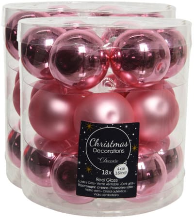 Decoris Kleine kerstballen - 54x st - lippenstift roze - D4 cm - glas - kerstversiering