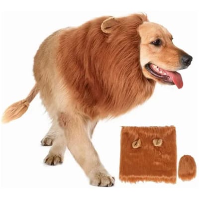 Costume Crinière de Lion pour Chien Ingénieux Réglable Crinière de Lion pour Animal de Compagnie Couvre-Tête avec Queue pour Halloween brown