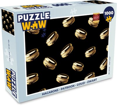 Puzzel Macarons - Patroon - Goud - Zwart - Legpuzzel - Puzzel 1000 stukjes volwassenen