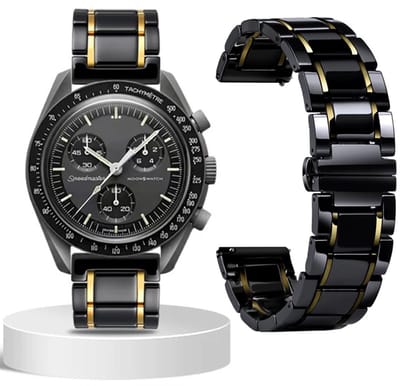 Stravo Luxe Keramische Roestvrijstalen Horlogebandje voor Samsung Galaxy Watch 7 / 6 / 5 / Pro / 4 / 3 / Active 2 - Garmin Approach / Forerunner / Venu 2 Plus / SQ / Vivomove - Polar Ignite /Unite - SmartWatch bandje voor alle 20mm Horloges - Goud