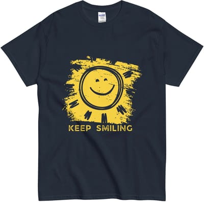 Vrolijk T Shirt Keep Smiling - Opdruk Gele Smiley - Dames & Heren - Katoen - Blauw - S