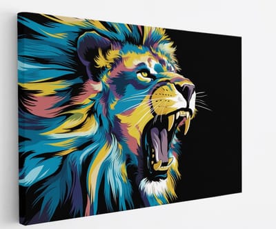 Saammp Canvas Schilderij - Abstracte Leeuw - Kleurrijk - Dieren - Natuur - 45x30 - Foto op canvas - Wanddecoratie - Muurdecoratie Woonkamer - Slaapkamer decoratie - Canvas Print
