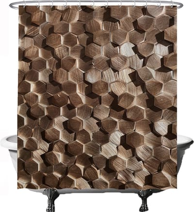 Ulticool Douchegordijn - Metaal Industrieel Stoer Reliëf Diepte - 180 x 200 cm - met 12 ringen - Anti Schimmel - Waterdicht & Wasbaar - Semi Transparant - Bruin Beige