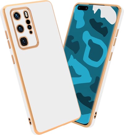 Cadorabo Hoesje geschikt voor Huawei P40 PRO / P40 PRO+ in Glossy Wit - Goud - Beschermhoes Case Cover van flexibel TPU-silicone en met camerabescherming