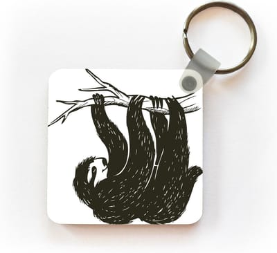 Sleutelhanger - Een illustratie van een luiaard aan een tak - Uitdeelcadeautjes - Plastic