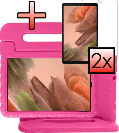 Hoes - Geschikt voor Samsung Galaxy Tab A7 Lite - Met 2x Screenprotector - Kinderhoes Shockproof Bumper - Kidsproof Case - Tablet Hoesje - Kinder Cover - Roze